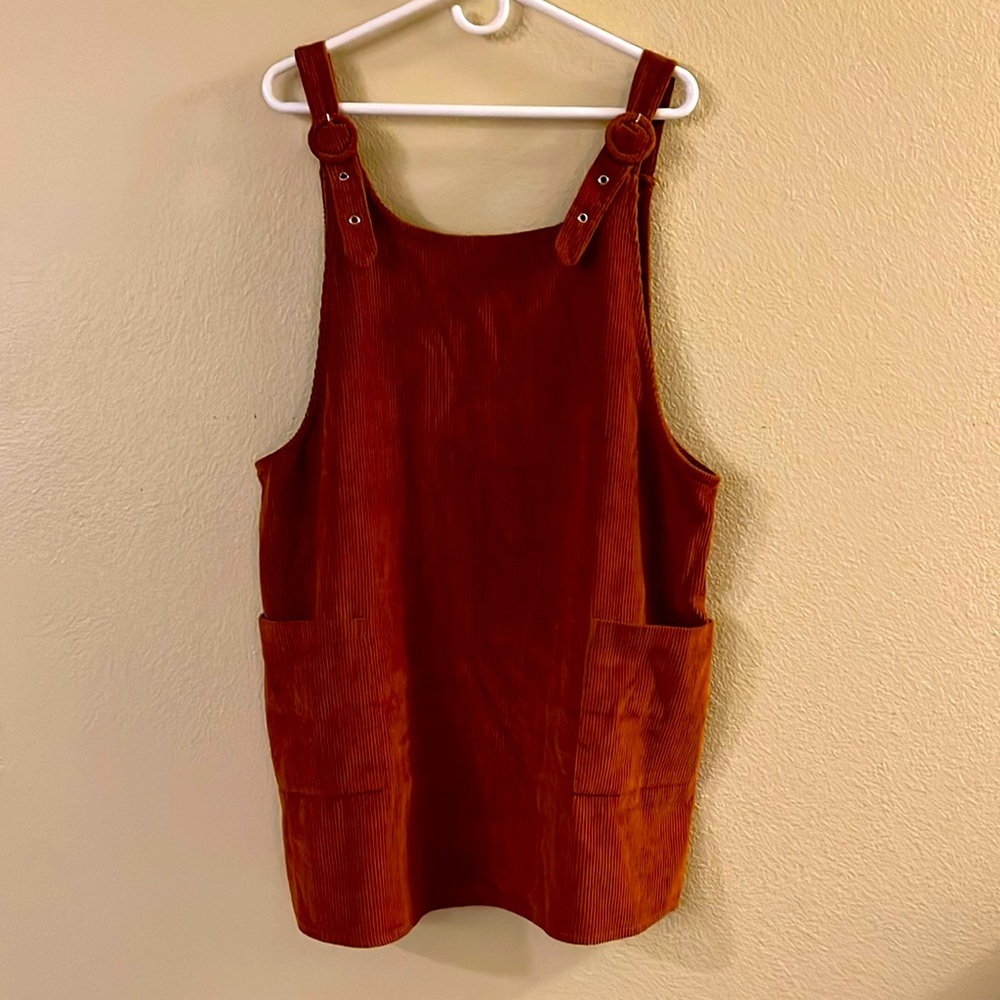 Truth NYC Brown Corduroy Jumper dress with Square Neck and Sleeveless Design